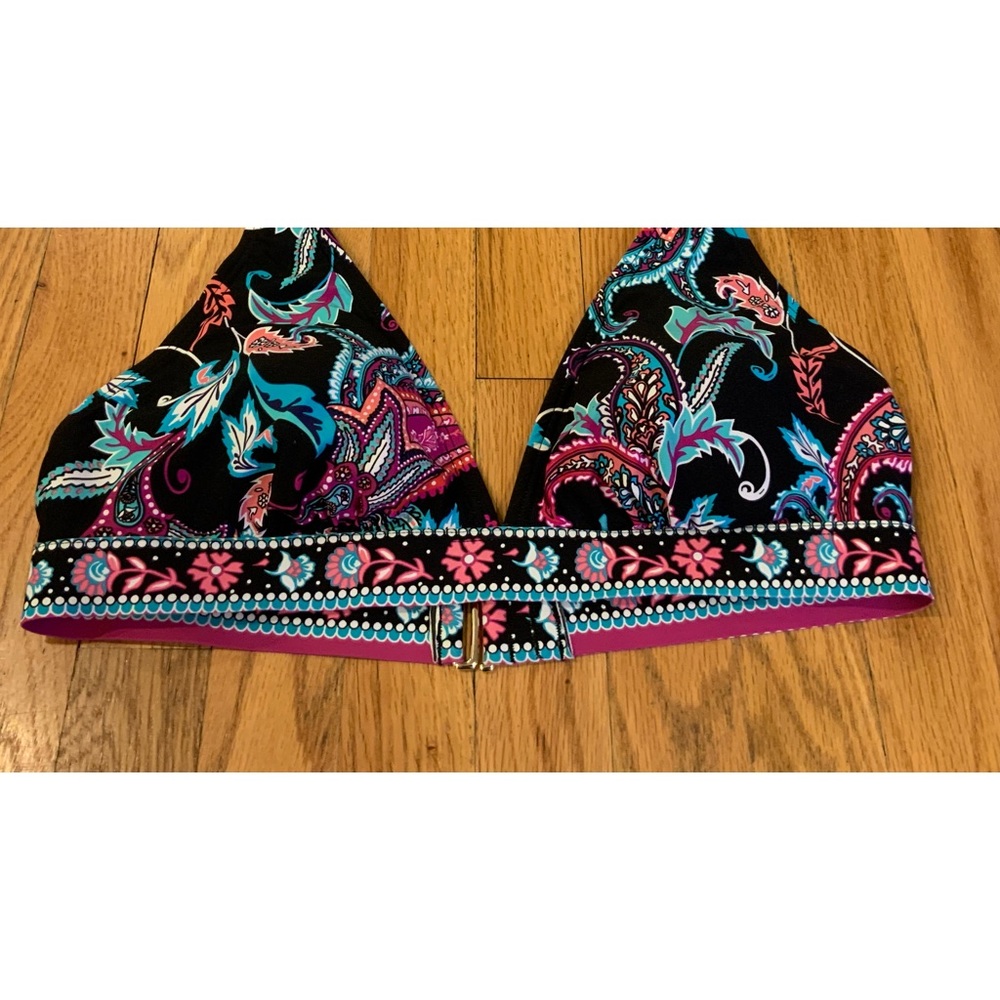 Black with Bright Paisley Print Bikini Top